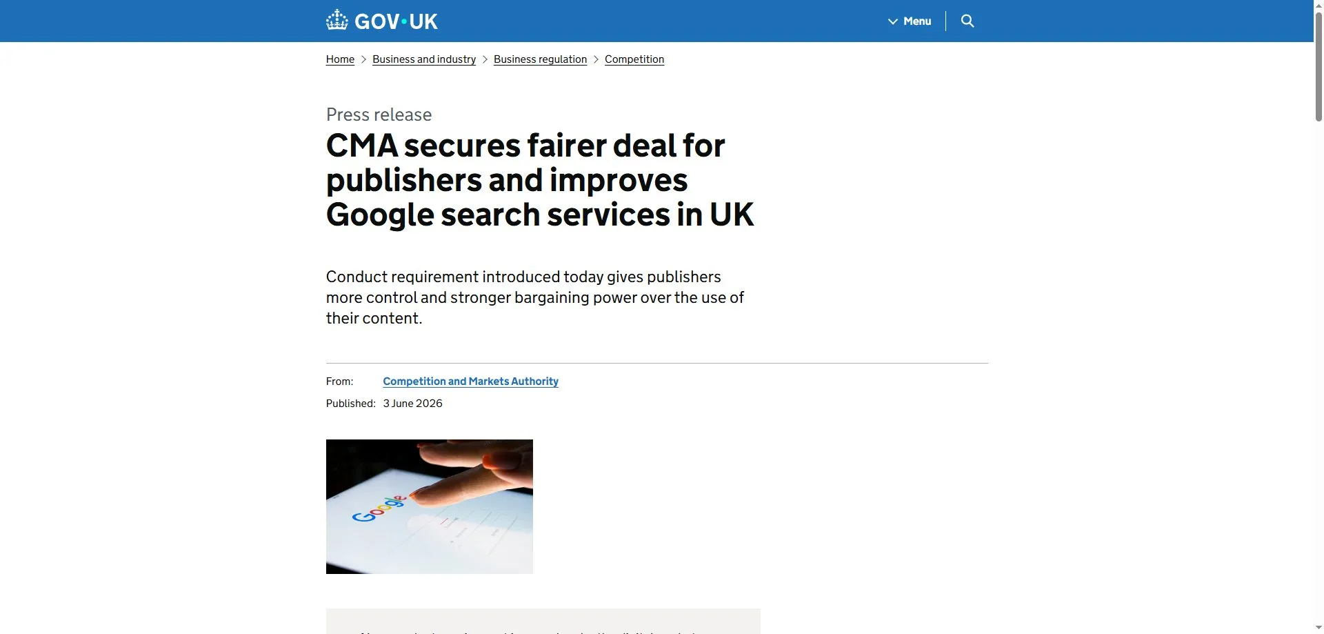 英国竞争与市场管理局（CMA）2026 年 6 月 3 日新闻稿