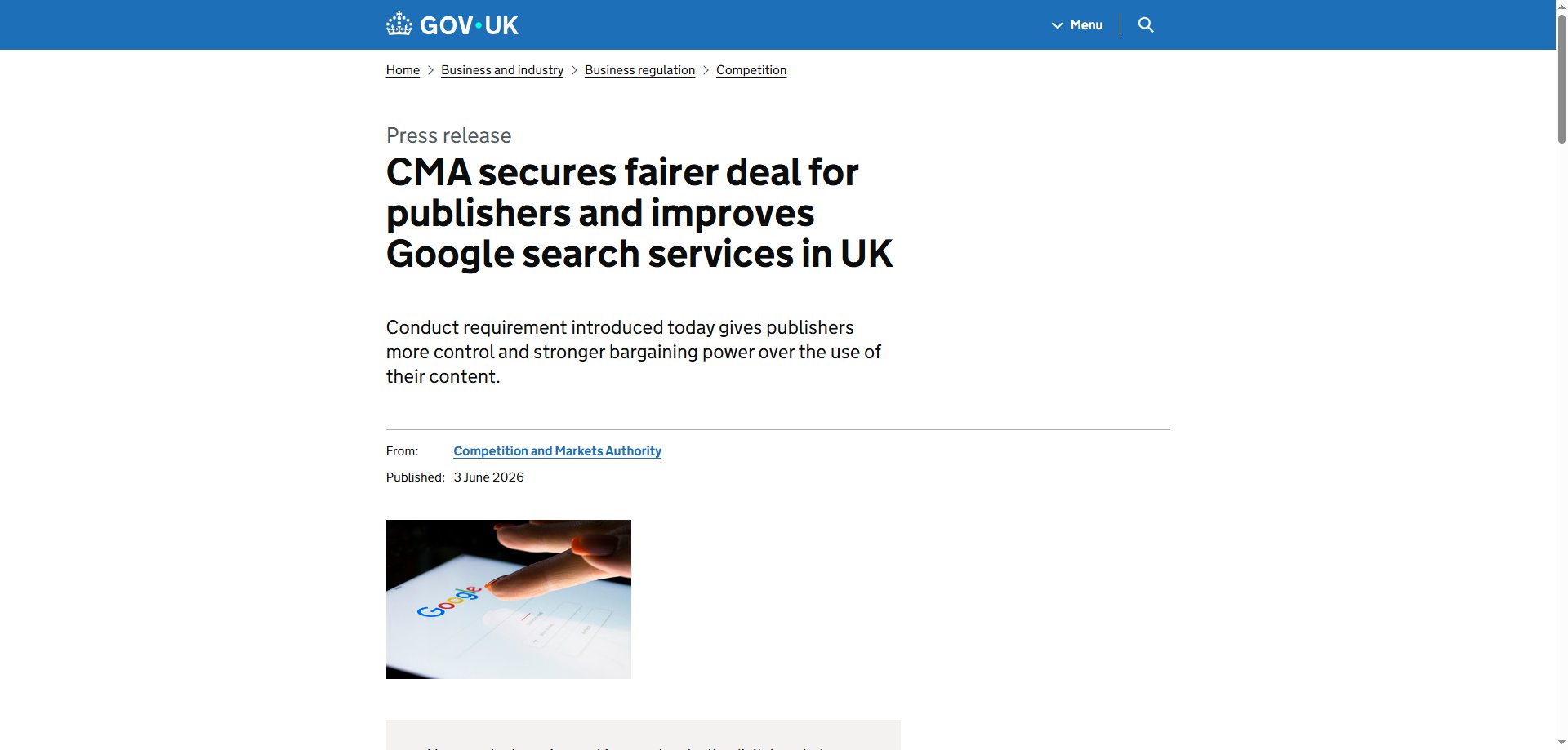 英国竞争与市场管理局（CMA）2026 年 6 月 3 日新闻稿